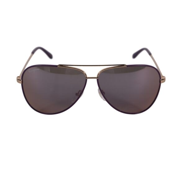 Ferragamo Aviator Sunglasses - Shiny Light Gold / Purple Gradient - NWT - Picture 4 of 9